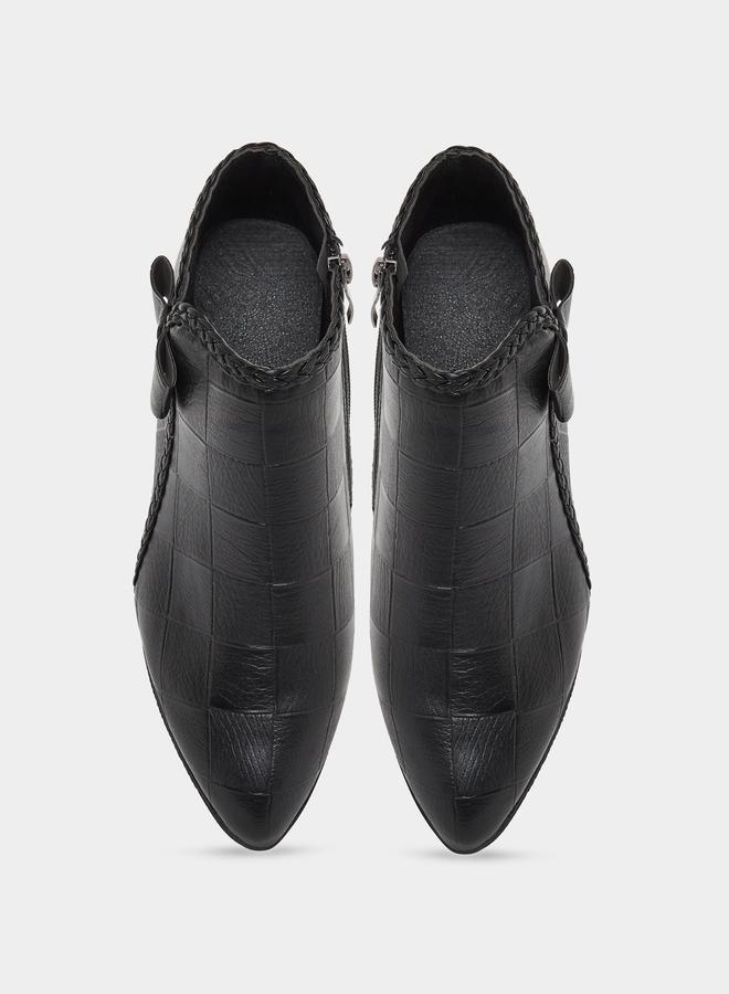 Take Two Women Black Textured Embossed Ankle Boots - Image 5